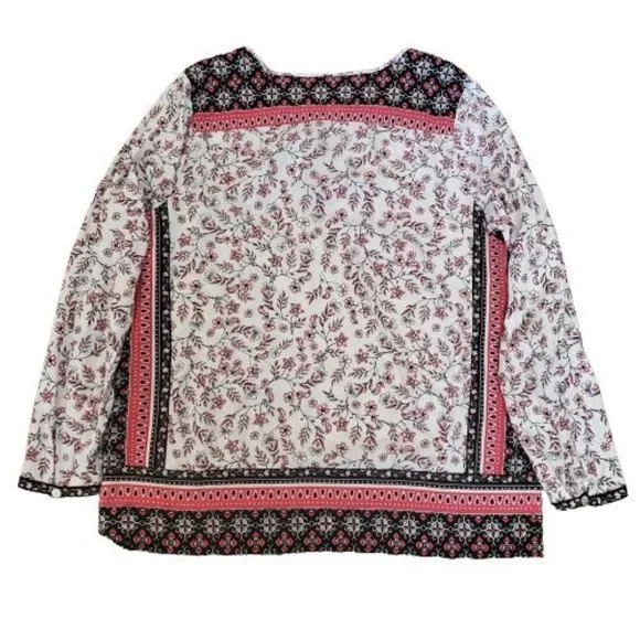 J.Jill Women's Border Floral Print Long Sleeve Peasant Top Black/Pink Sz Medium - Picture 6 of 13
